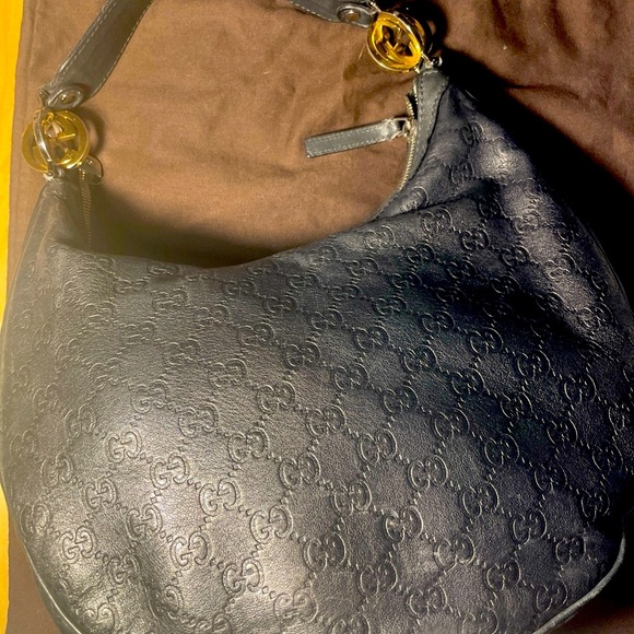 💯%Authentic Full inclu. Black Guccisima Hobo GoldSilver GG - Picture 2 of 16